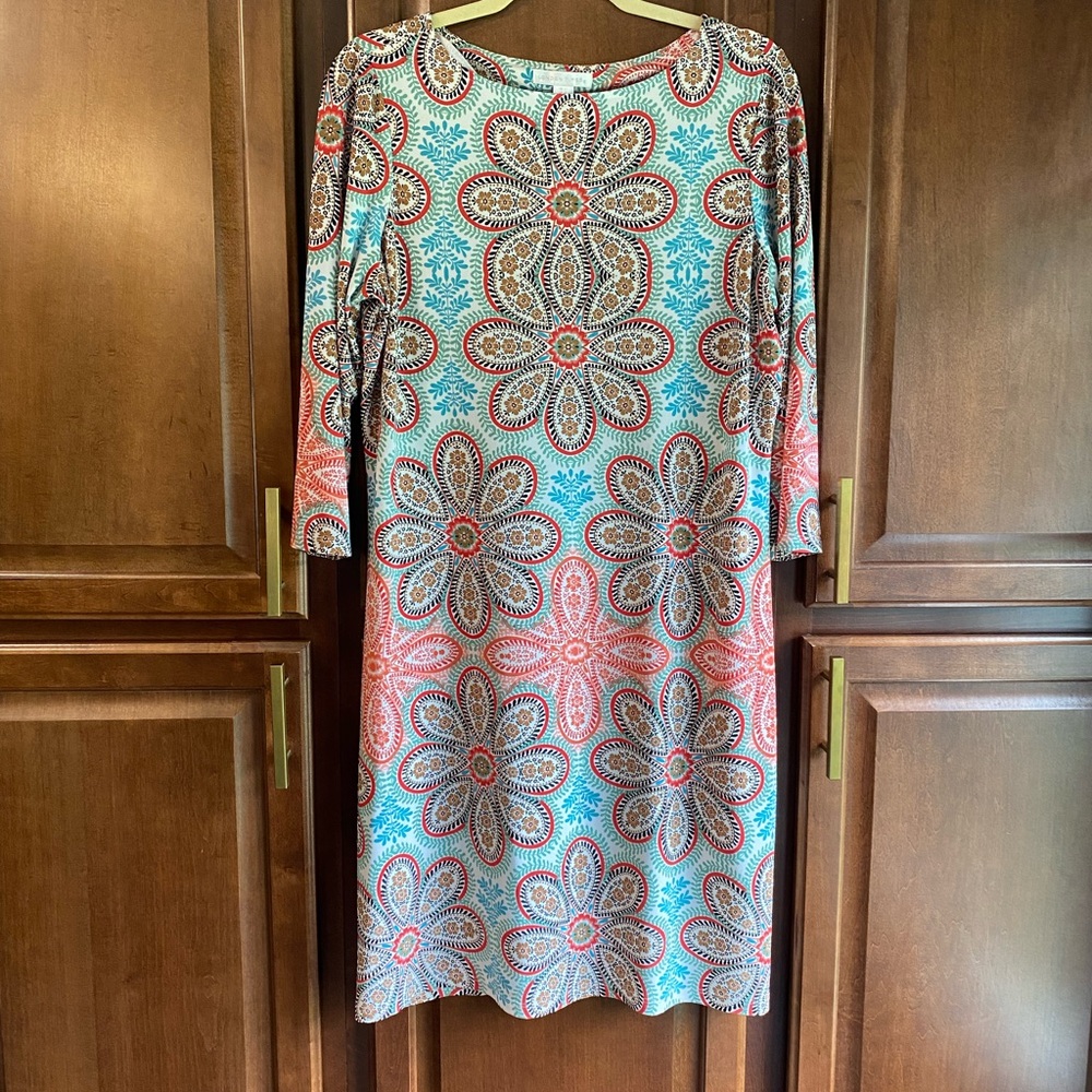 London Times Blue Sheath Dress with Crew Neck Women's Size 14